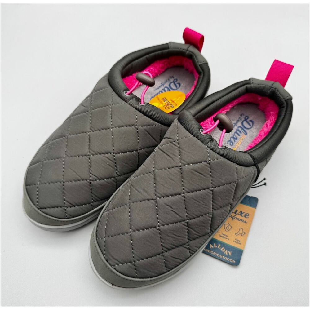 Dluxe by Dearfoams Slippers Womens XL 11-12 Gray Pink ENN All Day Slides Comfy